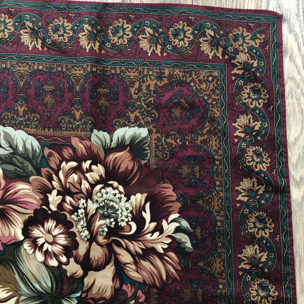 SOLD Vintage Ralph Lauren Fall Floral Silk Scarf Shawl - Picture 4 of 4